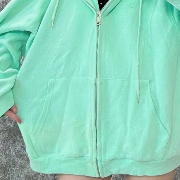 Oversized Mint Green Zip Up Hoodie - Picture 3 of 3